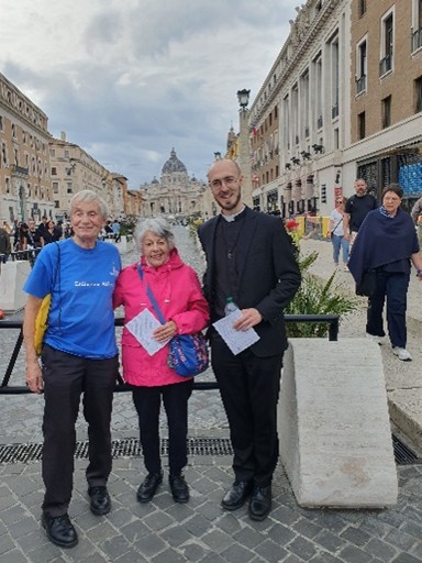 Nicholas & Cynthia with Fr Joseph preparing for the walk to the Holy Door